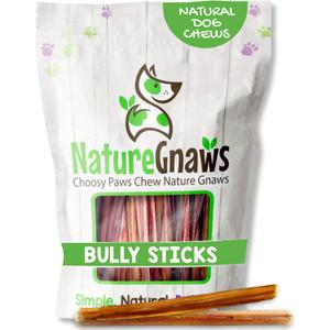 Nature Gnaws Extra Thin Bully Sticks for Small Dogs 5-6" (10 Count) - Long Lasting for Light Chewers and Puppies - Natural Beef Dog Chew Bones (EXP 10/07/26)