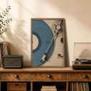 REZFGU Vintage Record Player Wall Art Canvas Framed Poster Painting Print Picture, Retro Vinyl Turntable Artwork, Music Lover Aesthetic Decor for Living Room Bedroom Studio Home Decoration 16x24 Inch