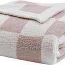 bearberry Fuzzy Checkerboard Grid Throw Blanket Soft Cozy Warm Microfiber All Season Blanket Decor for Couch Sofa Bed Travel Home (Cream, 50''x60'')