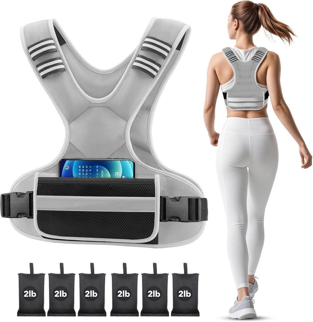 Adjustable Weighted Vest Woman   Weighted Vest Men with 6 Ironsand Weights, Shoulder Pads and Large Pocket for Walking Running Crossfit Strength Training (Gray)