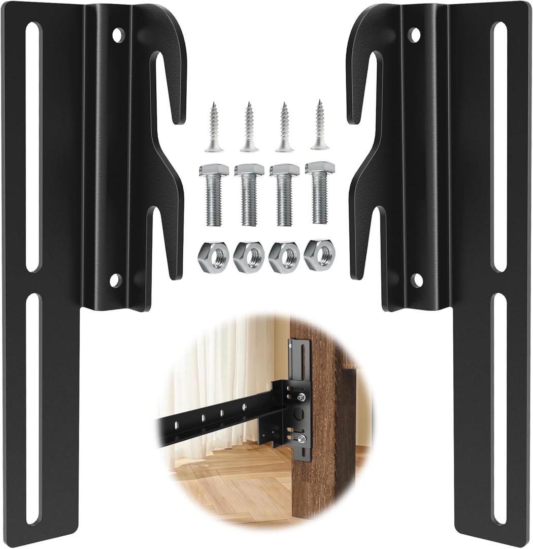 2 PCS #711 Bed Frame Bolt On to Hook On Conversion Brackets for Headboard or Footboard, Hook on Bed Rails Brackets, Extra Heavy Duty Hook Plate Adapter, Headboard Attachment Kit with Hardware, Black
