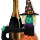 Halloween Decorations Witch Tree Topper,Black and Orange Tree Hanging Ornaments,Fall Curtain Tie and Wine Bottle Hugger, Plush Cute Dolls Festive Table Decor