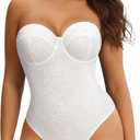 Nebility Strapless Shapewear Bodysuit for Women - Thong Body Suits Tummy Control Body Shaper Underwire Lace Corset Tube Top (Small, White)