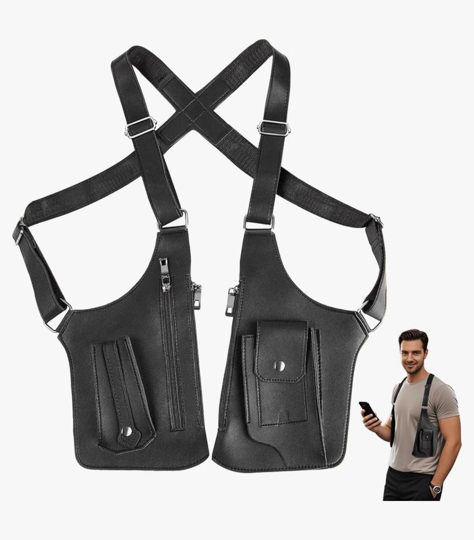 Double Shoulder Armpit Bag for Men, Anti-Theft Hidden Adjustable Strap Holster, Water Resistant Crossbody Pack