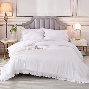 Comforter 3 PCS - 1 Frilled Comforter with Ruffle Edge Corners and 2Pillow Cases - 600 T C - 3 PC Comforter Set White/Twin XL