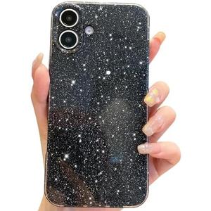 OWLSTAR for iPhone 16 Plus Case 6.7 inch, Cute Glitter Bling Thin Slim Cover, Shockproof Sparkly Shiny Soft Silicone Phone Case for Women Girls (Black), Pack of 4