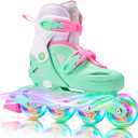 2PM SPORTS Inline Skates with Light Up Wheels, Roller Skates Blades for Boys Girls Kids Ages 5-8 8-12 4-6 6-12, Size Adjustable Beginner Blades Roller Skates (Large - Youth (4Y-7Y US), Green)