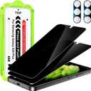 Esanik [2+2 Pack Privacy Screen Protector for Samsung Galaxy S25 Plus 6.7'' Anti Spy PET Film(NOT Glass) with Easy Installation Frame + Camera Lens Protector Fingerprint ID Compatible