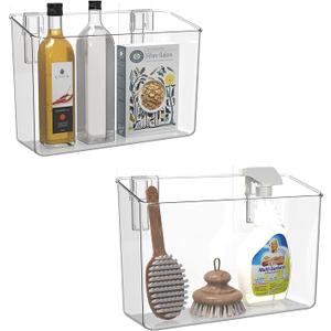 2 Pack Plastic Over Cabinet Door Organizer, Adhesive Mount Storage Organizer Container Makeup Organizer Hanging Basket Bins for Craft Room, Pantry, Office, Space Saving Holder for Kitchen Bags