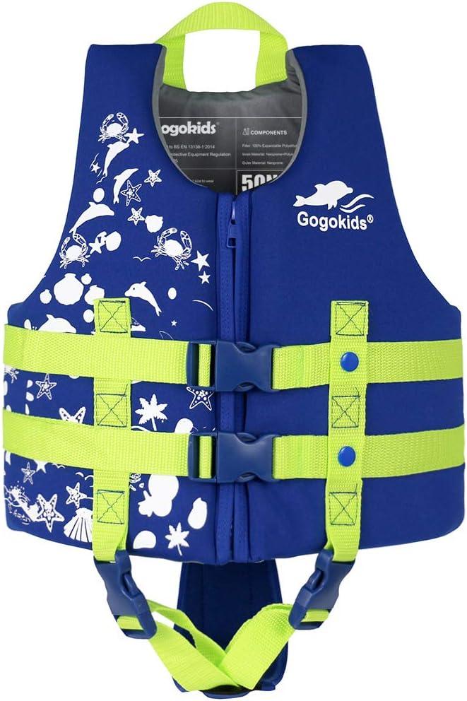 Gogokids Toddler Swim Vest, Kids Floaties Boys & Girls Buoyancy Jacket for Pool & Beach, (Blue Dolphin)  6-7 Years, Large 