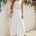 Women's Chiffon Pleated Maxi Skirt Elastic High Waisted Boho A-Line Fall Flowy White Long Skirts with Lining (White, M)