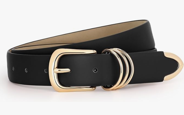 JASGOOD Women Leather Belt Gold Buckle Ladies Elegant Faux Leather Waist Belt for Jeans Pants, 39