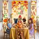 3pcs Welcome & Hello Fall Banners for Front Door Harvest Decoration Hello Fall Door Banner Decoration Fall Dog Door Cover Pumpkin Front Door Sign Hanging Home Farmhouse Yard Harvest Party Decorations