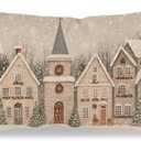 HERHOME Christmas Throw Pillow Cover 12x20 Inch, Winter Village Snowflake Forest Snow Beige Lumbar Decorative Cushion Case, Vintage Outdoor Xmas Holiday Decoration for Sofa Couch Home Decor