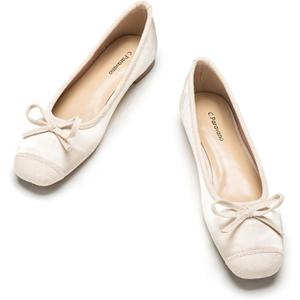 C.Paravano Ballet Flats | Square Toe Shoes | Bow Slip Ons | Ballet Shoes for Women | Dressy Flats for Women (6.5)