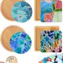 4 Sets DIY Mosaic Kits for Adults with Wooden Coasters, Mixed Color Glass Mosaic Tiles Craft Kits for Adults Women, Complete Mosaic Coaster Making Kit for Home Decor Gifts (4, Crystal Sand)