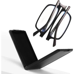 SKYOAK Evolved Folding Reading Glasses For Women Men Blue Light Blocking Anti UV Eyestrain Foldable Portable Compact Readers with Flat Hard Case Pocket Computer glasses 2.5 BLACK