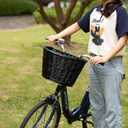 Wicker Front Cargo Bike Basket - Perfect for Riders of All Ages and Genders - for Beach Cruiser, Stationary Bike, E-Bike, or Road Bike with Stylish Faux Leather Straps, Black