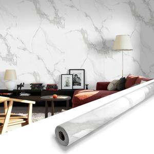 Marble Peel and Stick Waterproof Wall Paneling, 118" x 47" Carrara White Glossy Finish Self-Adhesive Backsplash Tile Vinyl Wall Panel for Kitchen Bathroom Wall Decor, Covers 38.75 Sq. Ft.