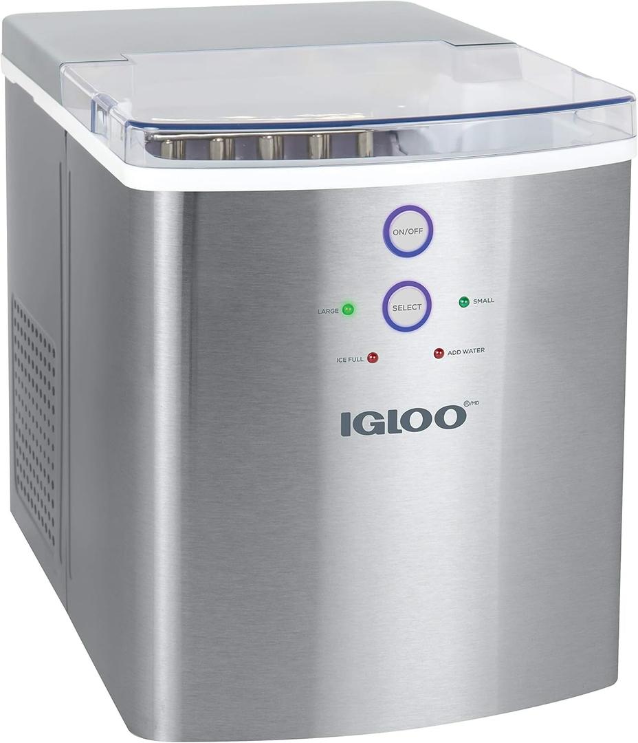 Igloo Electric Countertop Ice Maker Machine - Automatic and Portable - 33 Pounds in 24 Hours - Icecube Maker - Plastic Scoop and Basket - Ideal for Iced Coffee and Cocktails - Stainless Steel