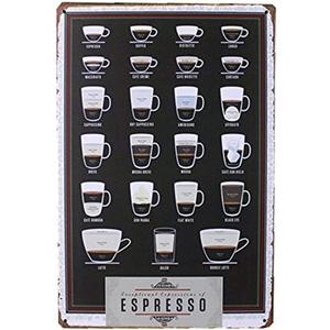 Coffee Bar Metal Sign Types of Espresso's Cup - Pub Wall Decor Cafe Art Poster 8x12 Inches(Q30)