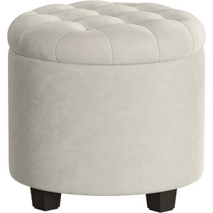 SONGMICS Vanity Stool, Round Ottoman with Storage, Velvet, 17.7"D x 17.7"W x 17.5"H