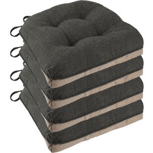 Non Slip Chair Cushions for Dining Chairs Set of 4 Kitchen Chair Cushions 18"x18"x3" Turfted Chair Pads Comfortable and Soft Seat Cushion with Ties, Dark Grey