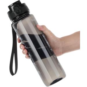 OLDLEY Water Bottle 32oz, Durable and Leakproof Water Bottles Motivational with Time Marker, Tritan, BPA Free, Wide Mouth, Gym, Travel, School,Office, Gifts for Her, Women Men,Clear Black (1 Bottle)