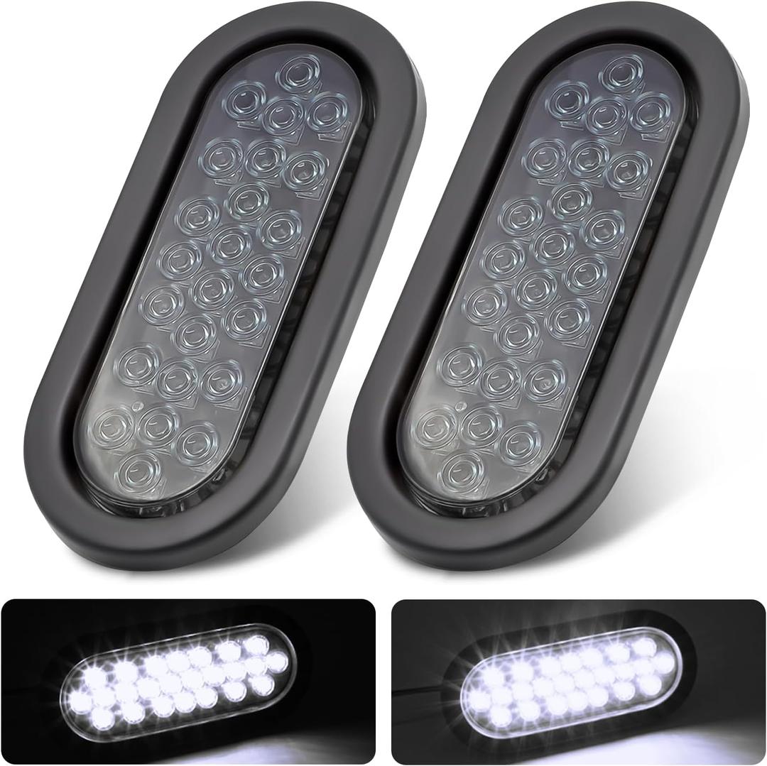 MADCATZ (Pack of 2) 6 Inch Oval Smoked Lens Amber LED Sealed Turn Signal Tail Lights 24 Diodes F3 Piranha Trailer Bus Lorry Truck 12V DC 3 Prong Plugs OA12