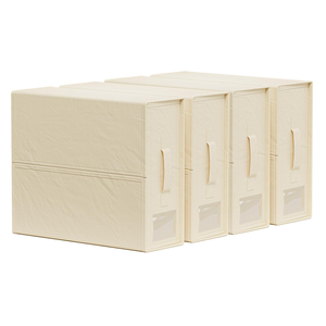 SheetCube Bed Sheet Organizers and Storage 4 Pack, Foldable Linen Closet Organizer with Window and Label, Bedding Folder Storage Box Container for Blanket, Duvet Cover Set, Bed Sheet Set - Beige