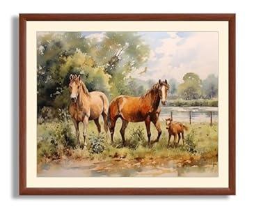 Art Shoppe Framed Print Wall Art, Vintage Wall Dcor for Living Room, Bedroom, Office, High-Resolution Image on Premium Art Paper, 3/4" Frame with Plexiglass Front, Ready to Hang, 17"x21" (Brown Foals)