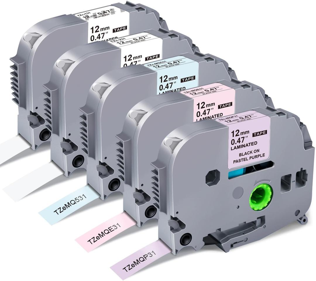 Replacement for Brother P Touch Label Tape TZe231 131 MQ531 MQP35 MQE35 Pastel Label Maker Refills Compatible with Brother P-Touch PT-D210 PT-D220 D410 H110 1280 Clear/White/Pastel Purple/Pink/Blue
