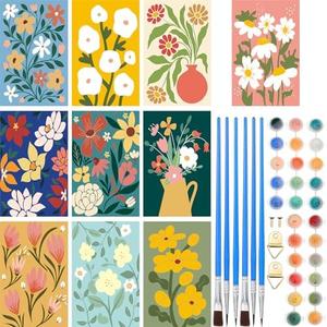 Gueevin 10 Pack Paint by Number DIY for Adults Paint by Numbers Acrylic Painting Kits Canvas, Without Frame, Simple Oil Painting for Spring Summer Gift Wall Decor 12 x 16 inch(Flower Style)