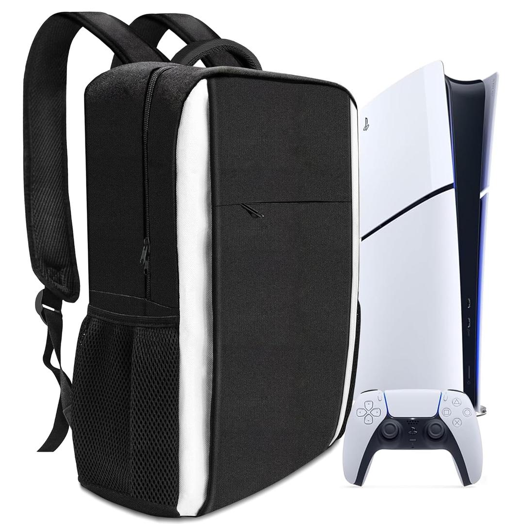 ASNOMY Game Backpack for PS5/PS5 Pro/PS5 Slim, PS5 Protective Travel Bag Carrying Case, Large Capacity Storage Bag for PlayStation 5 Console, Dual Controllers, Disc and Accessories