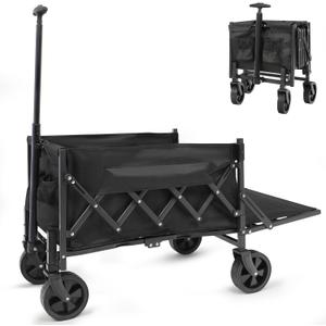 Collapsible Foldable Wagon, Beach Cart Large Capacity, Heavy Duty Folding Wagon Portable, Collapsible Wagon for Sports, Shopping, Camping (Black, 1 Year Warrant)