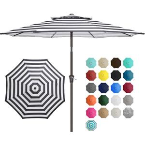 JEAREY 9' 2-Tiers Patio Umbrellas Outdoor Market Table Umbrella w/Push Button Tilt/Crank, 8 Sturdy Ribs, UV Protection Waterproof Sunproof(Black Stripe)