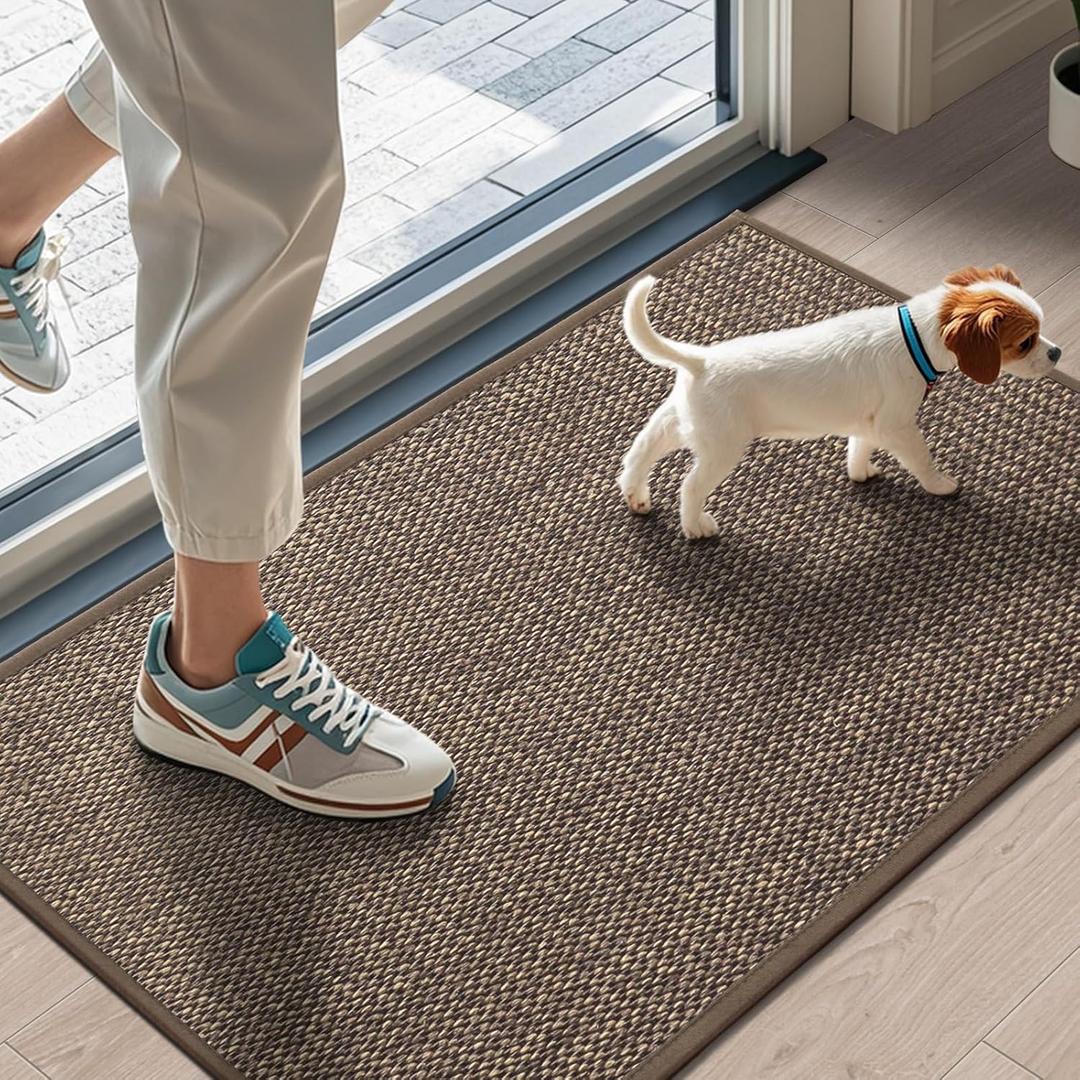 LEKEEPGO Door Mat 17"x29", Non Slip Door Mat Indoor Entrance, Rubber Backing Indoor Door mat Washable Absorbent Low-Profile Doormat Front Entryway Entry Resist Dirt Inside Door Mats, Brown (Coffee)