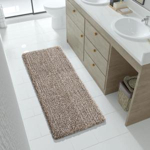 Yimobra Luxury Bathroom Rugs, Fluffy Bath Mats, Non Slip, Water Absorbent Microfiber, Machine Washable, Plush Runner Shower Rugs, Thick Matts for Bathroom Floor&Tub, 56"x 24", Light Brown and White