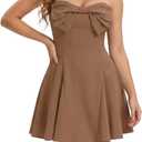 Womens Strapless Bowknot Mini Dress Sexy Elegant Solid Color Fit & Flare Bandeau Cocktail Party Dress, Medium