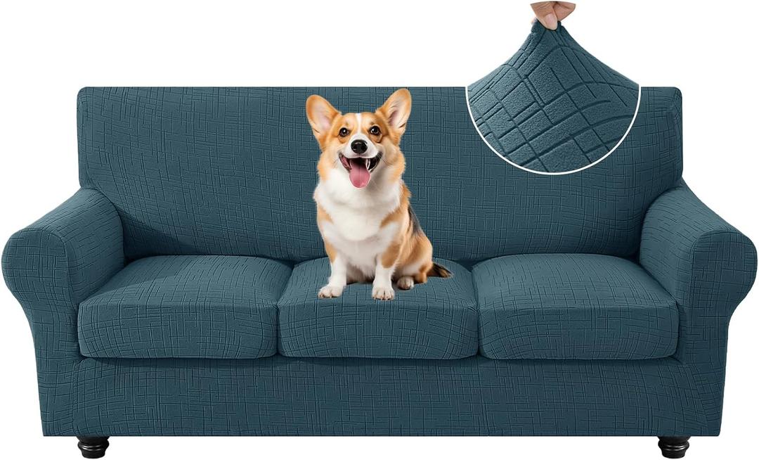 CYCMCAO 4 Piece Stretch Sofa Covers for 3 Cushion Couch, Non Slip Couch Covers for Sofa, Sofa Covers for Pets Washable, Couch Covers for Dogs,Kids (Forest Green), 71"-91" (3 Cushion Sofa)