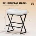 Counter Height Bar Stools, 26 Inch Upholstered Backless Leather Saddle Seats Barstools with X-Frame Metal Legs & Footrest, Modern Counter Top Bar Chair for Kitchen Dining Room (MY-D096-White-1)
