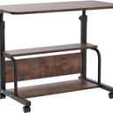 QZMDSM Portable Rolling Desk on Wheels Adjustable Height Desks for Small Spaces, 32" Computer Desk Drafting Tables with Storage Shelves for Home Office Rustic