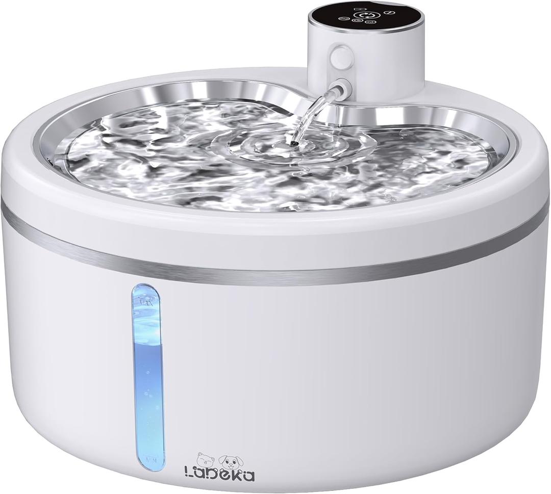 Wireless Cat Water Fountain with Stainless Steel Tray, 84oz/2.5L Pet Fountain for Cats Inside, Cat Fountain for Drinking with Motion Sensor, Ultra Quiet Pump for Pets&Small Animals (84oz+2Filters)