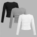 SOLY HUX 3 Pack Girl's Long Sleeve Shirts V Neck Basic T-Shirts Ruched Tops Spring Fall Layering Tees 8-12 Years