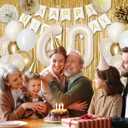 60th Birthday Decorations, Happy 60th Birthday Decorations White and Gold Balloons Happy Birthday Banner Tablecloth Fringe Curtain Cake Topper Paper Pom Poms Men Women 60 Year Old Birthday Party Decor