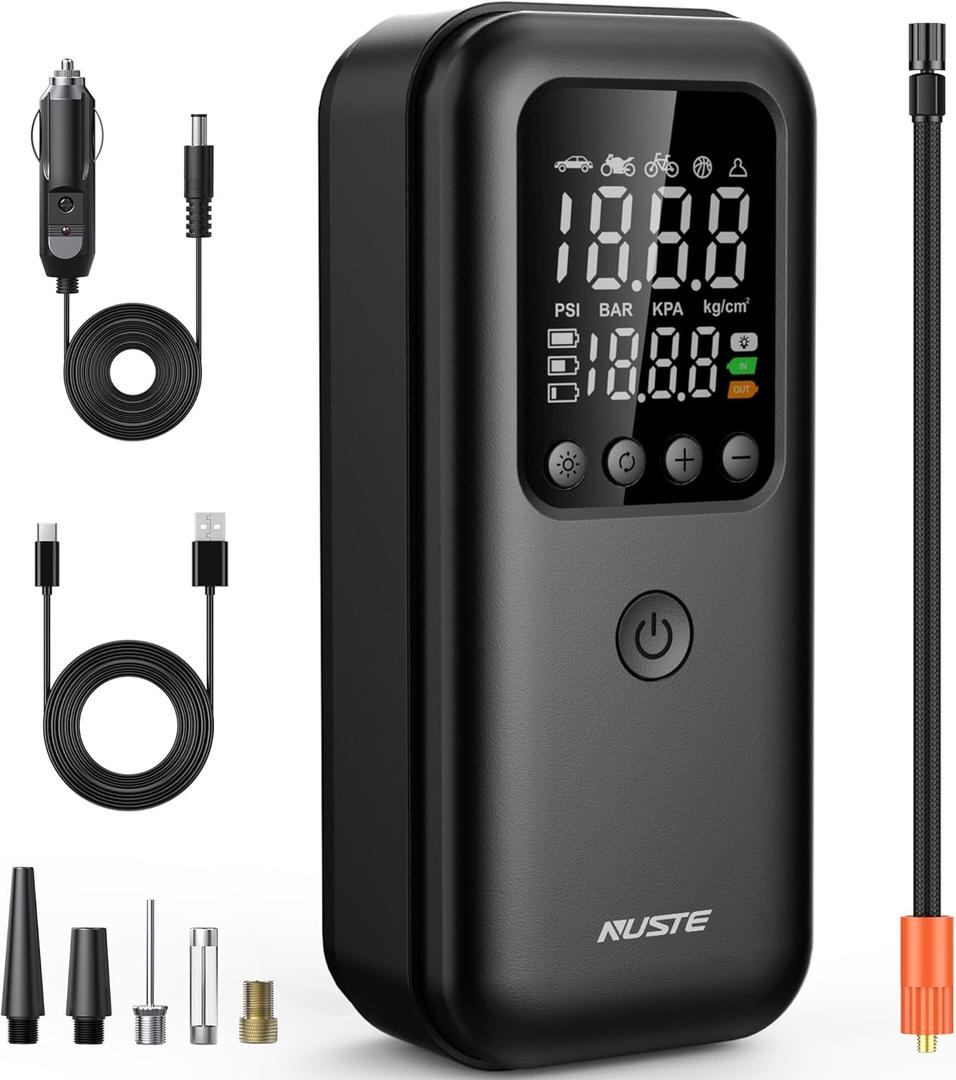 Tire Inflator Portable Air Compressor, 3X Fast Air Pump for Car Tires, 150PSI Electric Tire Pump with Digital Pressure Gauge, LED Light, Bike Pump, Motorcycle, Ball, Car Accessories (Small)