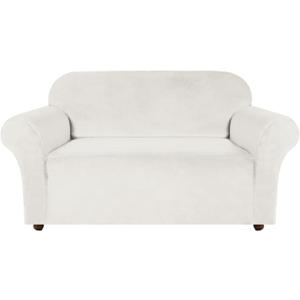 Turquoize Velvet Loveseat Covers Stretch Love Seat Couch Covers for 2 Cushion Couch Velvet Sofa Cover with Non Slip Elastic Bottom Furniture Cover Crafted from Soft Fabric (Loveseat, Porcelain White)