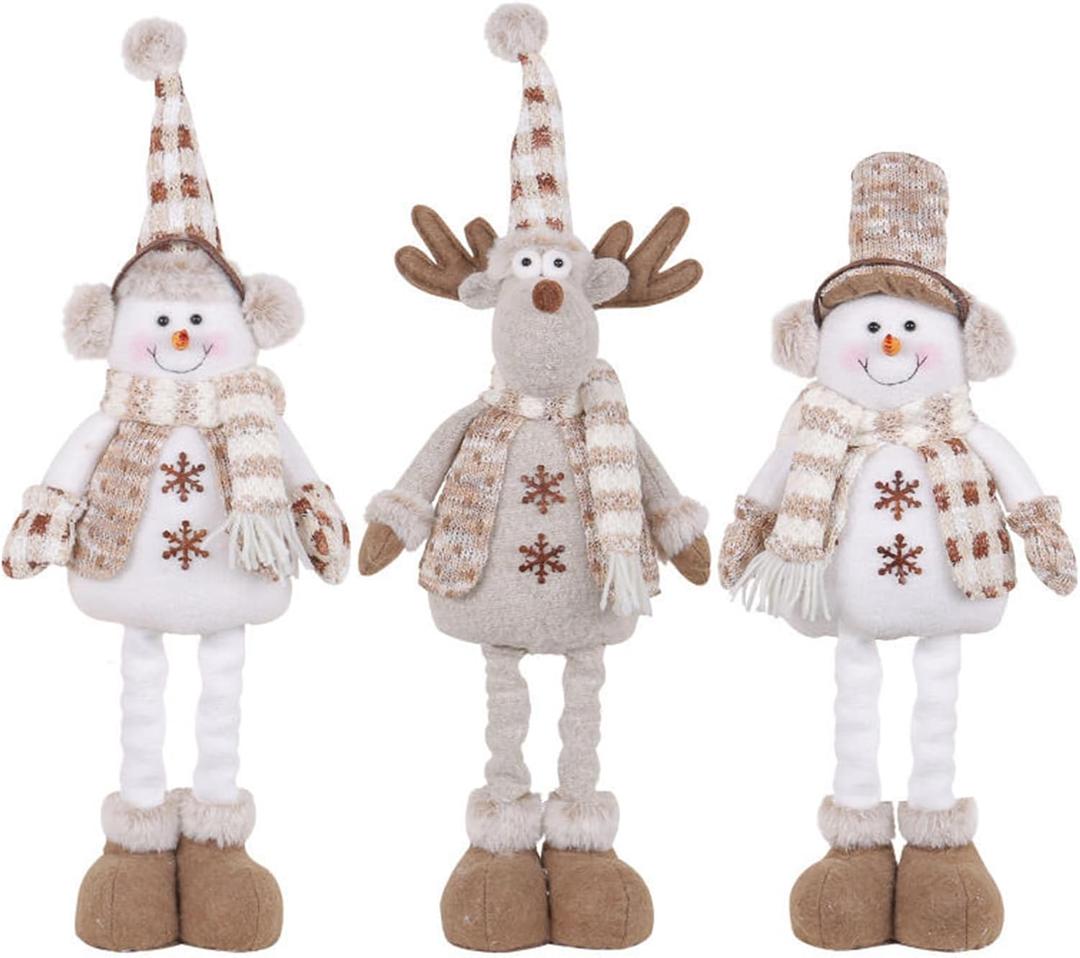 3PCS Adjustable Standing Gnomes Plush, Snowmen, Elk, Snowman Decor for Home Retractable Spring Legs, Winter Decor Ornaments Winter Home Decor