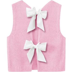 Imily Bela Womens Sweater Vest Top Summer Bow Tie Back Sleeveless Casual Knit Crop Tank Tops L