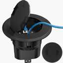 Recessed Power and Data Round Floor Box, Flush Mounted Electric Floor Box with Low-Voltage Keystone, Floor Cable Concealer w/20 Amp 125V Receptacle, Home Safety Upgrade, Easy to Use (Black)